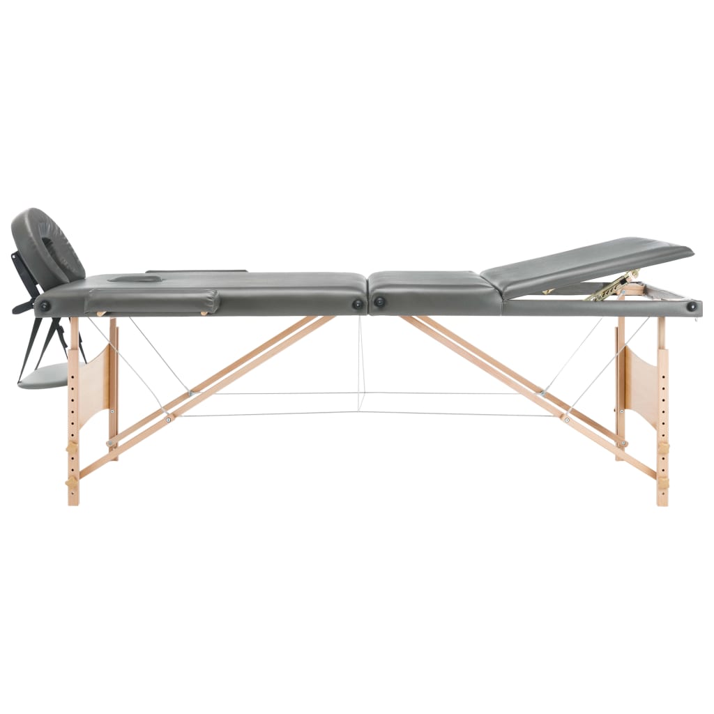 Masážní stůl se 3 zónami dřevěný rám antracitový 186 x 68 cm