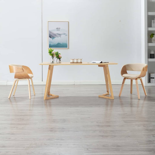 Jídelní židle 2 ks krémové ohýbané dřevo a umělá kůže