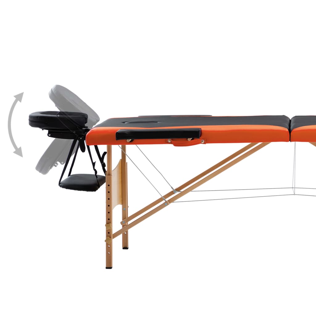 Skládací masážní stůl 2 zóny dřevěný černý a oranžový