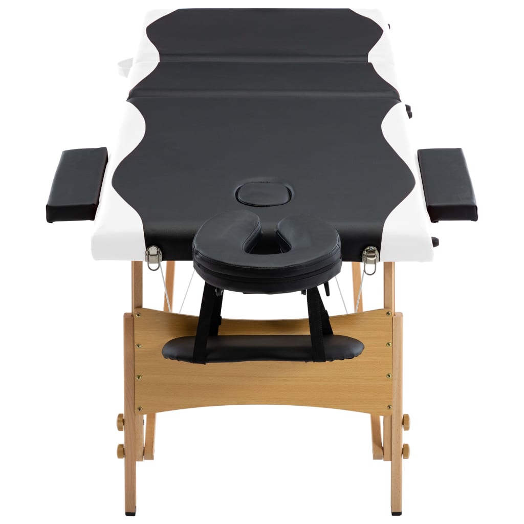 Skládací masážní stůl 3 zóny dřevěný černý a bílý