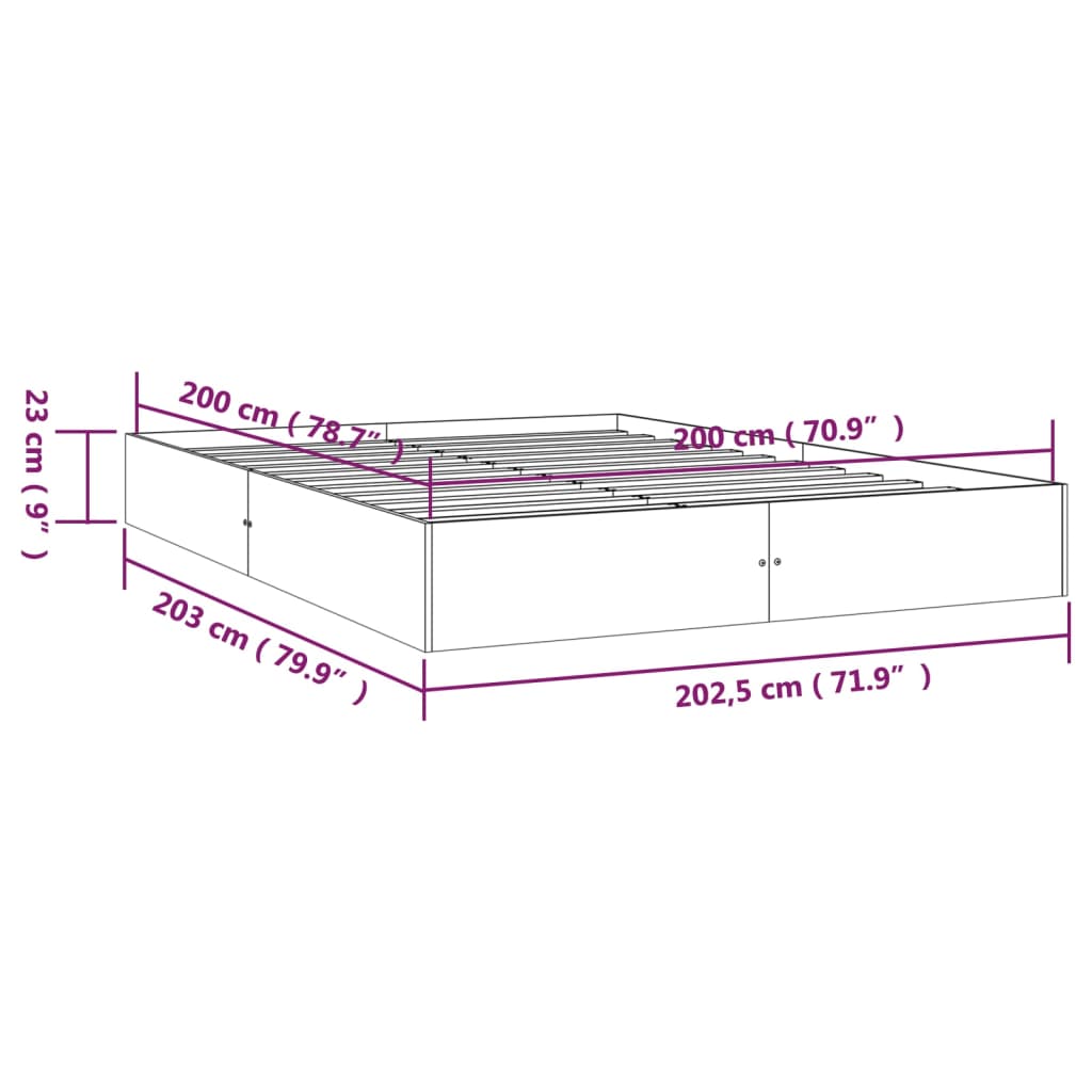 Rám postele bílý masivní dřevo 200 x 200 cm