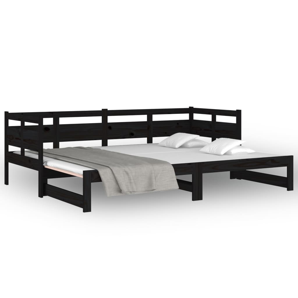 Výsuvná postel černá masivní borovice 2x (90 x 190) cm