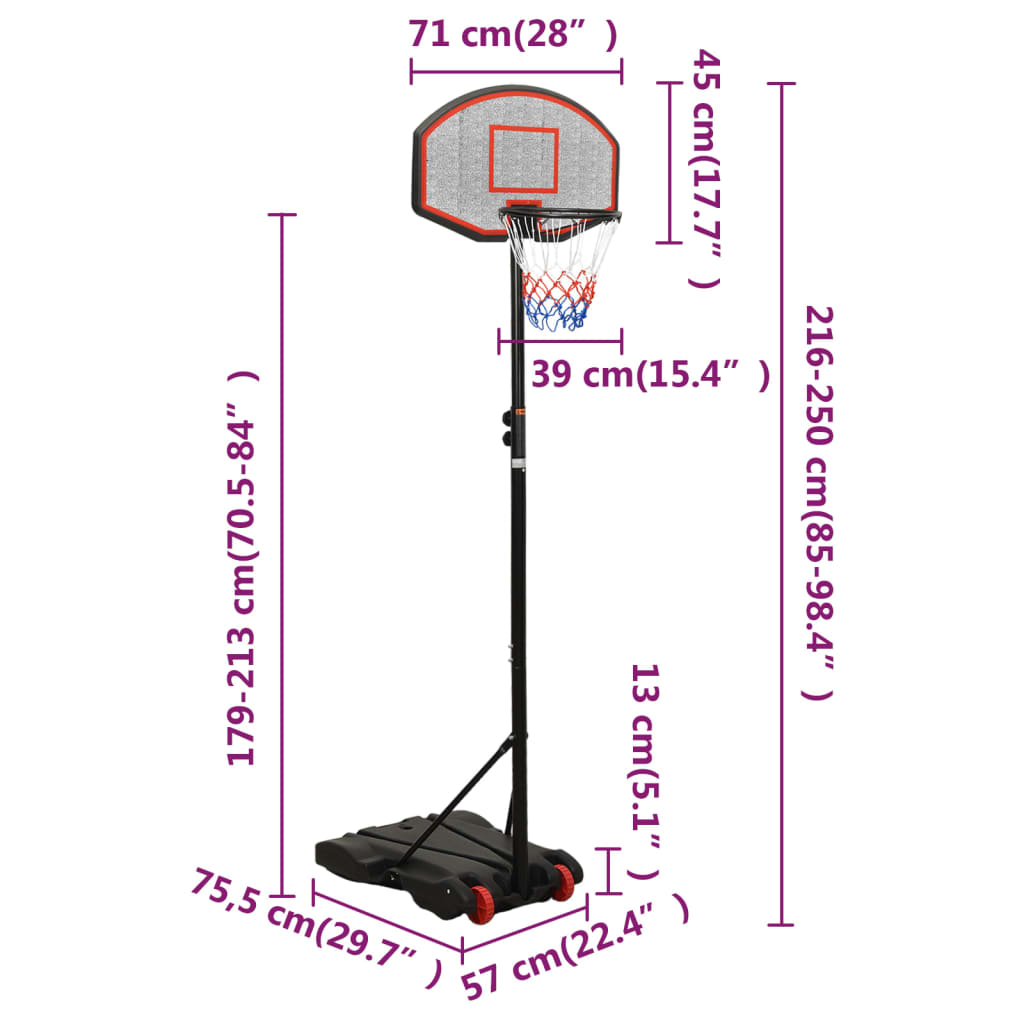 Basketbalový koš černý 216–250 cm polyethylen