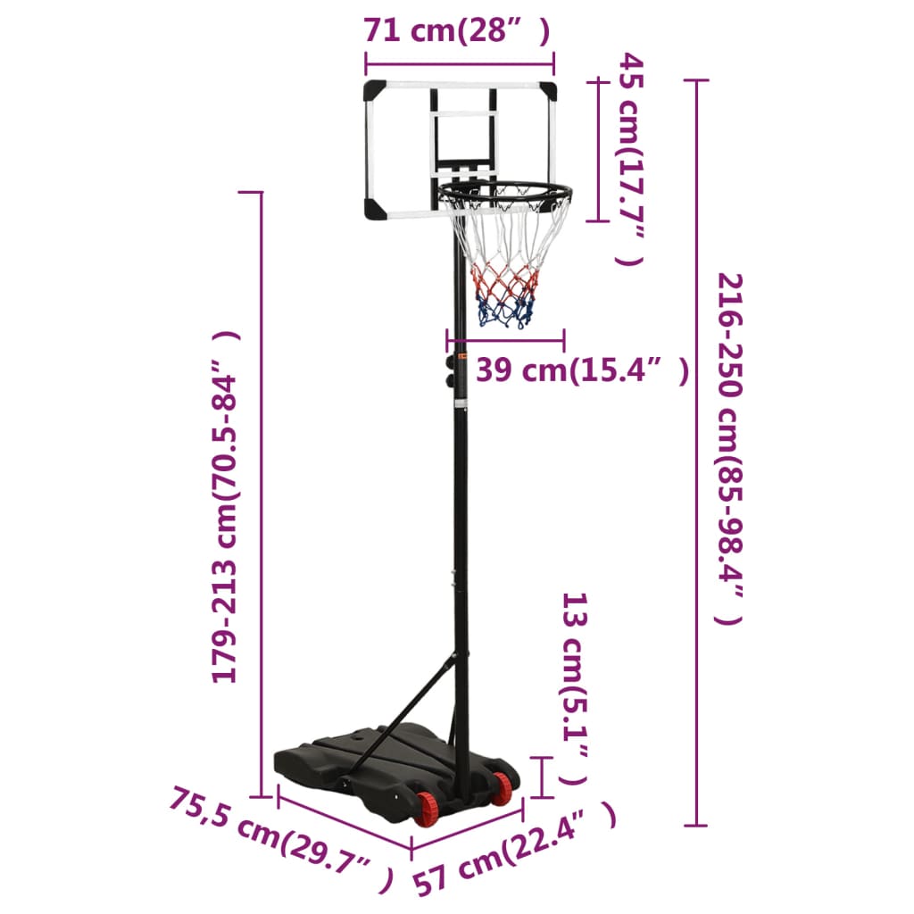 Basketbalový koš s průhlednou deskou 216 x 250 cm polykarbonát
