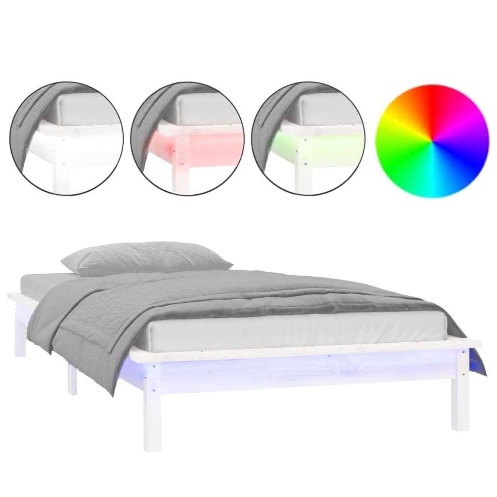 Rám postele s LED světlem bílý 100 x 200 cm masivní dřevo