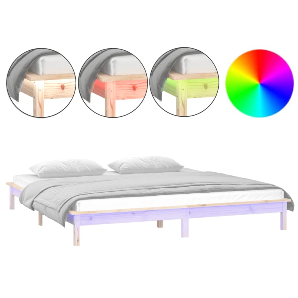 Rám postele s LED světlem 140 x 190 cm masivní dřevo