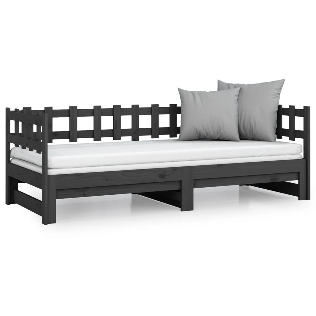 Výsuvná postel šedá 2x (90 x 200) cm masivní borovice