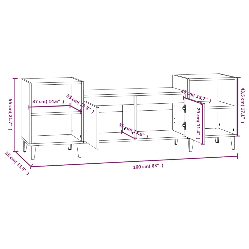 TV skříňka bílá 160 x 35 x 55 cm kompozitní dřevo