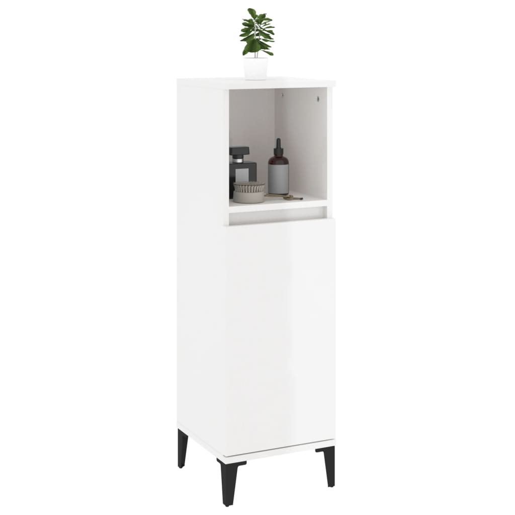 Koupelnová skříňka lesklá bílá 30x30x100 cm kompozitní dřevo