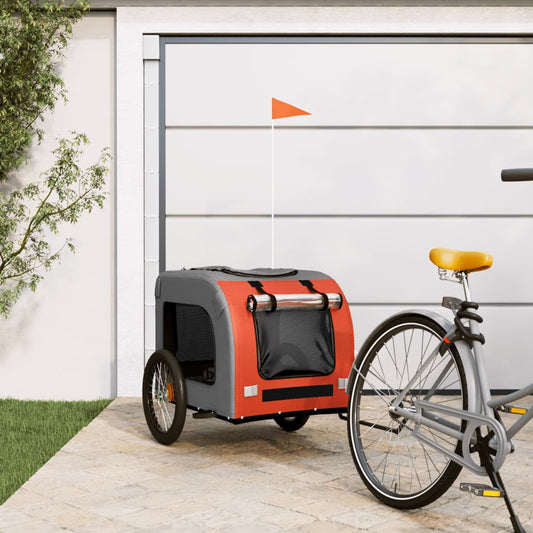 Vozík za kolo pro psa oranžový a šedý oxfordská tkanina/železo